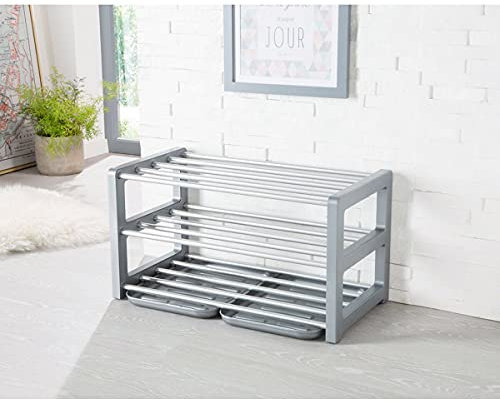 Ruco Schuhregal Trend, 3 Ablage-Fächer, inkl. 2 Schmutzfangschalen, stapelbar, erweiterbar, Schuhschrank, Schuhablage 60x32x33 cm, silber