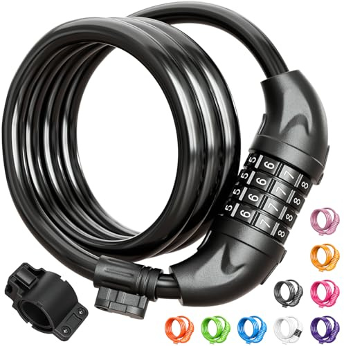 Titanker Bike Lock, Bicycle Lock 4 Feet Cable Lock 1/2 Inch Resettable Bike Locks Combination with Mounting Bracket, Bike Accessories for Bicycle, Electric Scooter, Motorcycle, Black