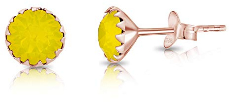 Pendientes Mujer Plata de Ley 925 Chapados Oro Rosa 18K con Brillantes de Cristal Ópalo 6 mm - Pendientes de Botón Pequeños Plata Ley 925 - Clásicos, Elegantes, Joyería Regalo Mujer