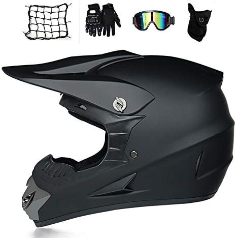 Motocross Helm Herren Schwarz, Fullface-Helm/ Brille/ Handschuhe/ Maske/ Motorrad Netz, Motorradhelm Crosshelm Crossbike MTB Downhill Enduro Off Road Cross Helm Mopedhelm (S)