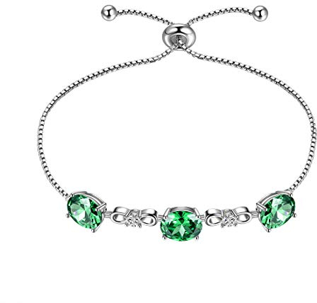 Aurora Tears May Birthstone Adjustable Bracelets 925 Sterling Sliver Birthstone Bracelet Charm Birth Stone Jewelry Gifts for Women and Girls DB0112G