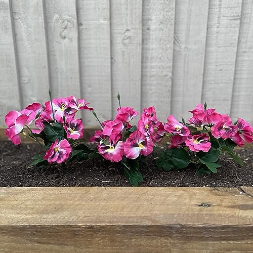 Garden 365 Artificial Pansy Flowers - Fake Plants for Outdoor or Indoor Use - Faux Flower Decorations with Fade Resistant Colour - POTS NOT INCLUDED (Pink)