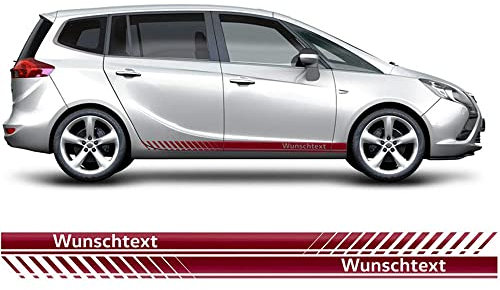 Auto-Dress Seitenstreifen Aufkleber Set/Dekor passend für Opel Zafira - Motiv: Wunschtext (111M Black Matt)
