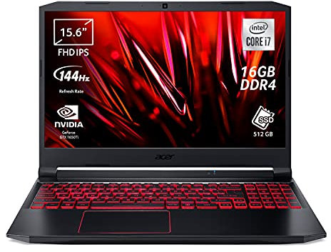 Acer Nitro 5 AN515-55-78ZG Notebook Gaming, Processore Intel Core i7-10750H, Ram 16 GB DDR4, 512 GB PCIe SSD, Wi-Fi 6, Display 15.6 FHD IPS 144 Hz LCD, NVIDIA GeForce GTX 1650Ti 4 GB, Windows 10 Home