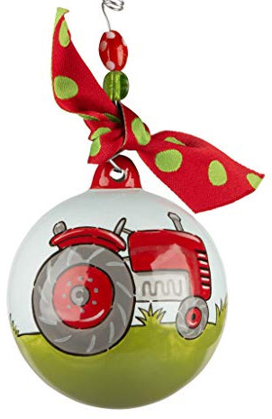 Glory Haus, Weihnachtsschmuck, handbemalt, Keramikkugel (roter Traktor)
