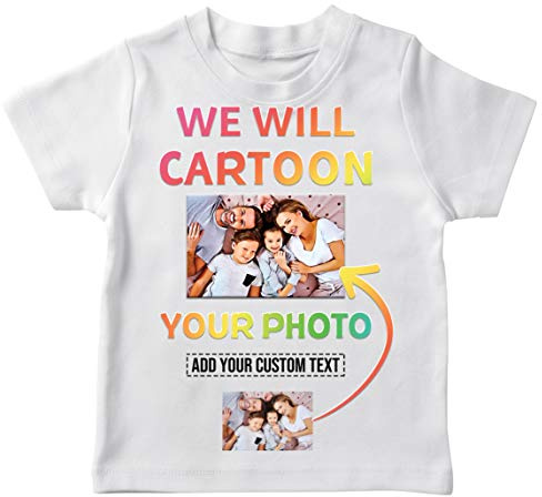 lepni.me T-Shirt pour Enfants Concevez Votre Propre Caricature de Peinture Personnalisée Votre Photo (1-2 Ans Blanc Multicolore)