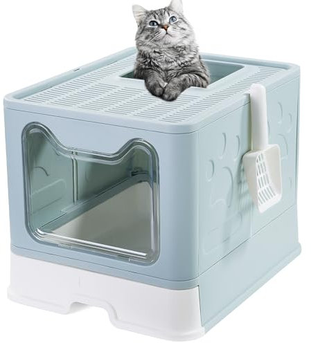 Gefryco Caja de arena para gatos con bandeja para cajones, bandeja de arena cerrada con tapa