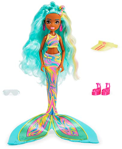 MERMAID HIGH, Spring Break Oceanna Meerjungfrau-Puppe und Zubehör mit abnehmbarem Schwanz und farbwechselnden Haarstreifen, Kinderspielzeug für Mädchen ab 4 Jahren