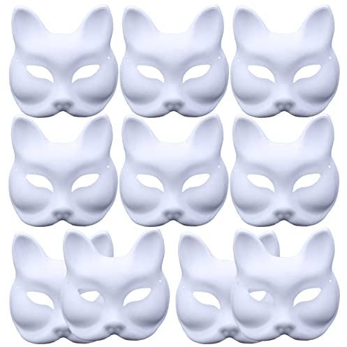 TheStriven Weiße DIY Maske Handgemalte Karneval Maskenball Party Unbemalt Katze Masken Fuchsmaske Cosplay Kostüm Leere für Maskerade, 10 Stück (Fuchs)