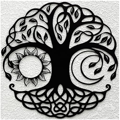 LZAOA 58,9 cm großer Baum des Lebens, schwarze Metall-Wandkunst, 2022, Wanddekoration, Kunst für drinnen oder draußen, Wohnzimmer, Badezimmer, Küche, Büro, Garten, Heimdekoration (58,4 cm schwarz)