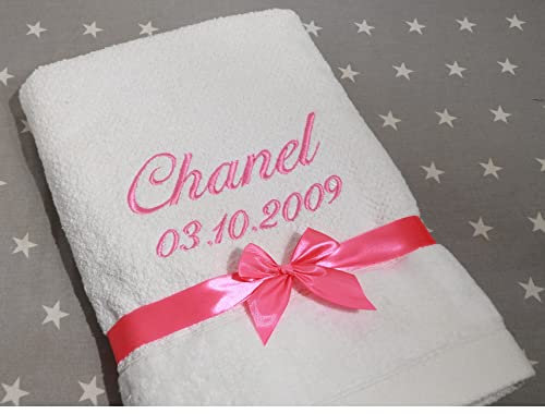 ★ Handtuch mit Namen Bestickt ★ Duchtuch ★ Geschenk ★ Badetuch ★ 550 g/m2 ★ SUPER QUALITÄT ★ (70 x 140 cm, Weiß)