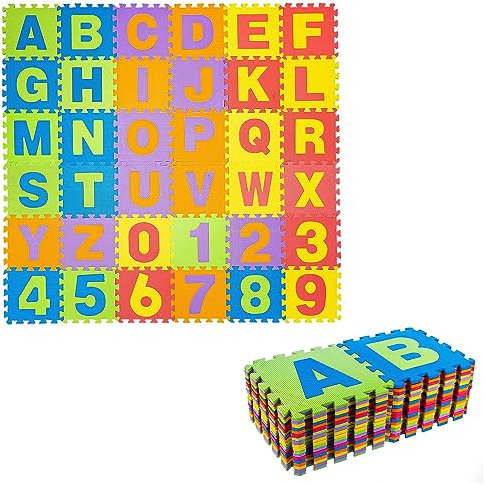 ADEPTNA Large Multi-Coloured Soft EVA Foam Jigsaw Play MAT - Alphabet Floor MAT for Kids Play Room - Each Tile Measures 29CM X 29CM X 1CM (36 PCS)