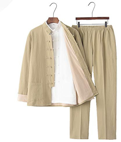 ERNP Uniforme de Tai Chi Classique, Ensembles de Wing Chun Kung Fu Chinois pour Hommes, Costumes d'arts Martiaux en Polyester, Convient aux Exercices du Matin Judo Taekwondo (Couleur: Couleur crè