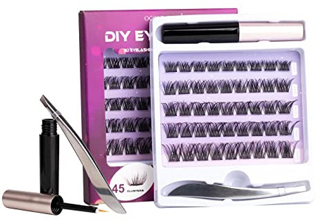 Faux Cils Faux Cils Touffes Extension Naturel Faux Cils Russe Faux Cils avec Colle Durable Individuel Faux Cils Kit Noir 10mm 12mm 14mm 15mm 16mm