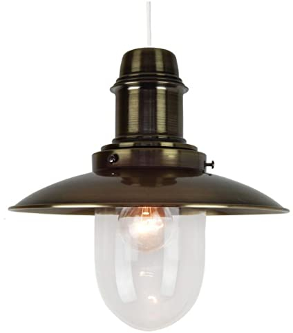 Loxton Lighting - Metal Plated Easy Fit Fishermans Lantern Ceiling Pendant Shade (Antique Brass) - Ideal as Kitchen, Dining Room Lights