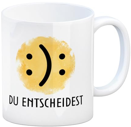 Gute Laune schlechte Laune Kaffeebecher Kaffeetasse mit gelbem Emoticon traurig und glücklich Tasse für die Arbeit Kollegen haben schlechte Laune bleib positiv