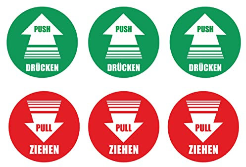Hinweisaufkleber 6x PUSH Drücken PULL Ziehen mit Pfeil Ø 6cm Türetikett Selbstklebende Karte Sticker - T-045