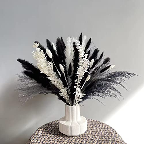 83 PCS Natural Dried Pampas Grass Bouquet,Fluffy Pampas Grass White Pampas Grass Black Pampas Grass Dry Grass Reed Phragmites Dried Flower Pampas Grass Bouquet Boho Plant for Home Wedding