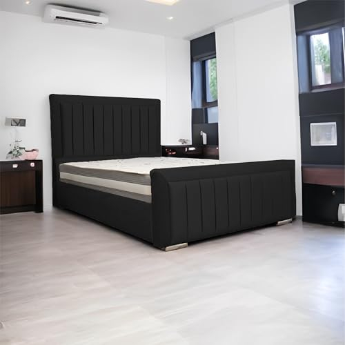 Living Comfort Bedz | Upholstered Sierra Bed | Elegant Plush Velvet headboard & Foot-board Design | ottoman Gas with lift-up storage double size bed frame (Black, 4ft 6 Double gas Lift)