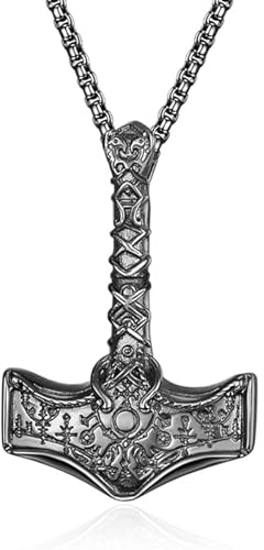 Thors Hammer Halskette für Männer Sterling Silber Schwarz Nordisch Wikinger Thors Hammer Anhänger Wikingerschmuck für Herren Männer Jungen