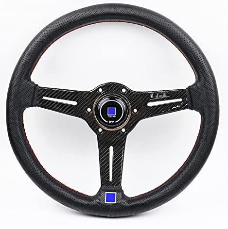 Volante Sportivo Auto,Volante A Calice Ruote dello sterzo dello sterzo della deriva del volante del vettore reale di alluminio 14 pollici Decorazione (Color : Carbon Fiber)