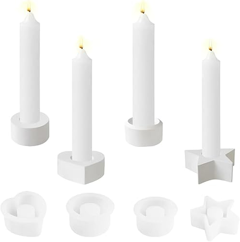 HuaMuDM Silikonform Kerzenhalter,4 Stück Gießform Kerzenhalter,Kerzenformen Sterne Silikon Kerzenhalter, DIY Silikon Kerzenformen SterneRund etc