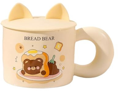 CAPIJIONG Tazza da 420 ml con simpatico orsetto in ceramica, con coperchio, per colazione, latte, caffè, tazza a forma di orso
