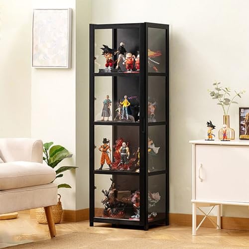 WDZDMYL Vitrine avec acrylique, vitrine à porte seule, vitrine en verre, armoire de rangement en bambou, vitrine de rangement pour cosmétiques, pour chambre/salon 42*33*130cm/16.5*13*51in Black