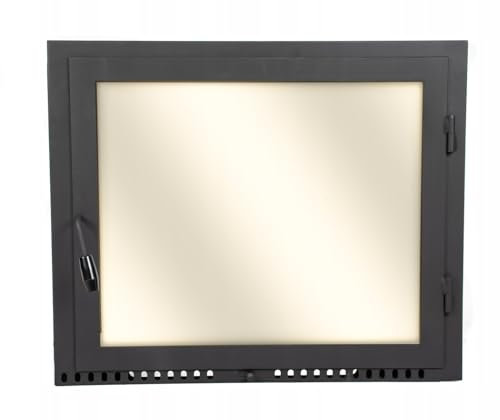 Kamintür 80x60 cm Pizzaofentür | Ofentür mit Hitzebeständiges Glass | Stahltür Mit Flansch | Scharniere Auf der rechten | Backofentür Das Türchen zum Ofen Kamin | 800 x 600 mm