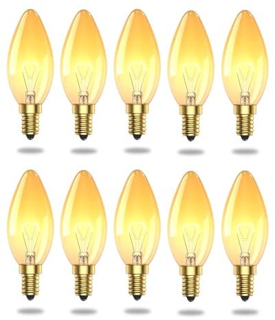 TobeBright E14 Candle Bulb Dimmable, 40W Small Screw Light Bulb, Warm White 2700K, SES C35 Shape Amber Light Bulbs for Salt Lamp, Wax Warmer, Chandelier – 10-Pack