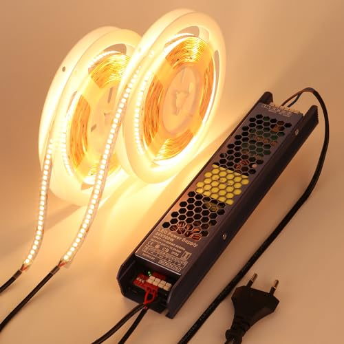 BENLUN LED Strip 24V 10M (5M x 2), LED Streifen 3000K Warmweiß Super Hell 26000LM 240W, Selbstklebend Schneidbar LED Band mit Netzgerät für Zimmer Dekoration Indirekte Beleuchtung