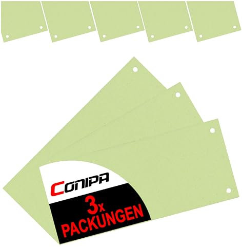 Conipa® - 300 Stück Trennstreifen für Ordner DIN A4 Grün (MADE IN GERMANY) gelocht - Trennblätter aus RECYCELTEN KARTON (240x105mm) - Trennlaschen & Trenner zur Unterteilung schmal - Abtrennen Pappe