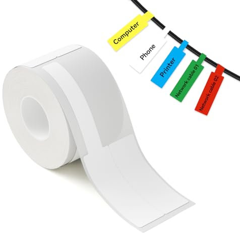 NIIMBOT Cable Label Roll for B1/B21/B3S Printer, 1'' x 3'' (25×78mm) Self-Adhesive Sticker, 100 Labels/Roll (White)
