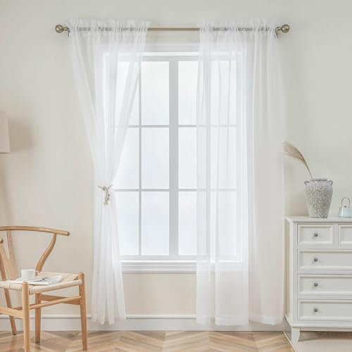 Demetex Voile Curtains 2 Panels Net Curtains 84 Drop White Sheer Curtains with Rod Pocket for Bedroom Living Room Glass Window, 137 x 213 cm, White