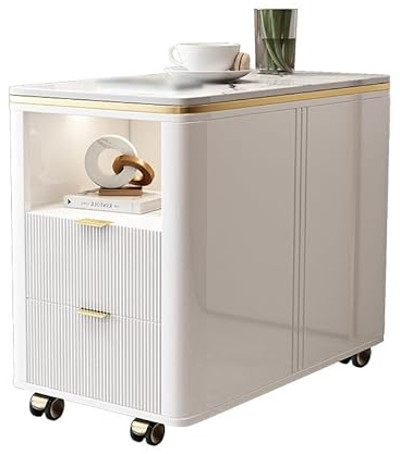 GLigeT Sofatisch Sofa Sideboard Helles Luxus Schiefer Lagerschrank Abnehmbares Sideboard Anrichte Wohnzimmer mit Schubladen Beistelltisch(Weiß,30x80x65cm)