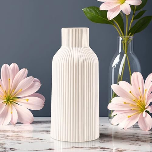 Vase weiß – Vasen aus Keramik mit minimalistischem Design, 20 cm groß, geeignet für frische und Trockenblumen, als Wohnaccessoire
