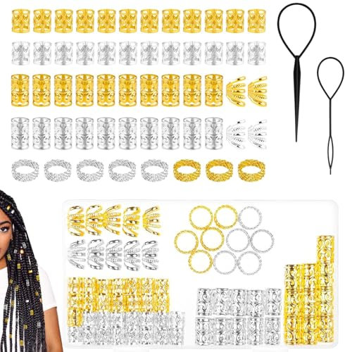 72 Stück Haarschmuck Festival, Haarperlen, Aluminium Haarringe, Dreadlocks Schmuck, Haarperlen Zum Klipsen, Festival Haarschmuck, Haarschmuck Silber, Haarschmuck Für Damen Herren