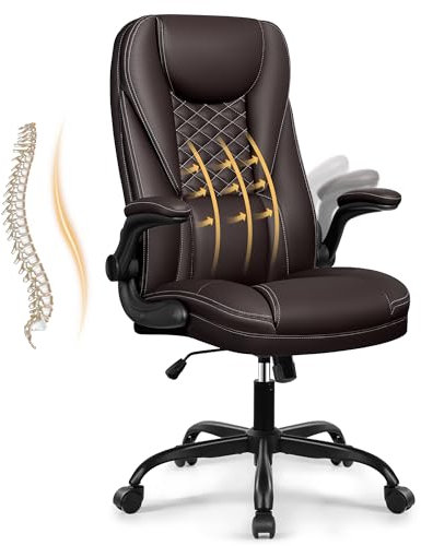 DoChair Bürostuhl ergonomischer Chefsessel Schreibtischstuhl Wippfunktion höhenverstellbarer Drehstuhl mit Kopfstütze Armlehnen 150KG, Kaffee