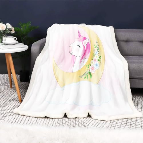 FABTOP Einhorndecke 150x200cm Einhorn Kuscheldecke Pinkes Einhorn Fleece Flauschige Kuscheldecke Für Mädchen Kinder Flannel Blanket Sofadecke Wohndecke (4,130 x150 cm)