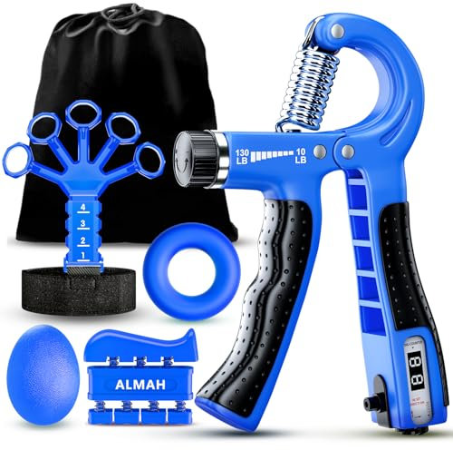 ALMAH Handtrainer Fingertrainer 5-Pack, Unterarmtrainer Griffkraft Trainer Set, Verstellbarer Grip Trainer, Finger Trainingsgerät, Fingerstrecker, Trainingsring und Stressabbau-Griffkugel