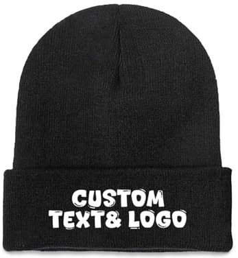 Warme Strickmützen mit eigenem Text, Name, Logo, Bild, Unisex, Schwarz , Einheitsgröße