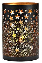 Windlicht schwarz aus Metall mit Sternen 15 cm Teelichthalter Sternenlicht modern Weihnachtsdeko Deko Weihnachten