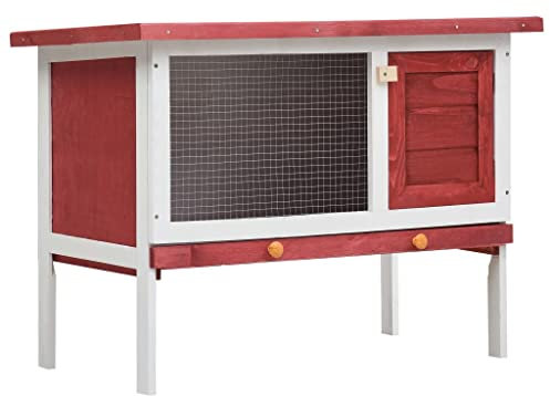 HOMIUSE Hasenstall Winterfest Kaninchenstall Draußen 90x45x65 cm Kleintierstall Rot und Weiß