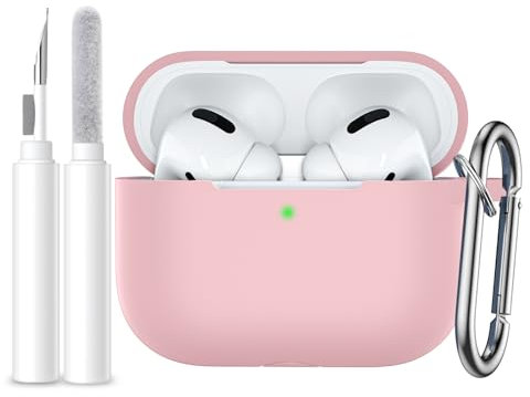 Easuny Kompatibel mit AirPods Pro 2, stoßfeste Silikon-Schutzhülle kompatibel mit Apple AirPods Pro 2. Generation Case, sichtbare LED, mit Karabiner & Reinigungsset - Rosa