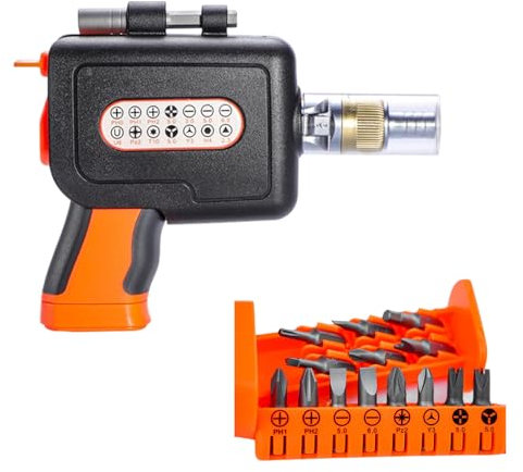 16-in-1 Multi Screwdriver Set, Hand Ratchet Screwdriver Set with 14 Various Sizes Screwdriver Bits, Multi Angles Manual Screwdriver Gun with Magnetic Bit for Professionals, Home, DIY (B-Orange)