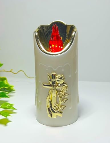 AURUM Kerze mit Kreuz Grabkerze Grablicht 16 cm. H Grabdekoration LED Kerzen für Grablampen 3D Effekt Rot - Batteriebetrieb - Elegant und Sicher NEU NEU