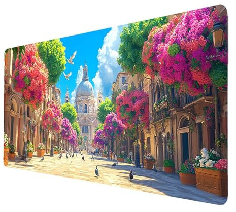 Gaming Mauspad XXL Weiß Mousepad 800 x 300 x 3mm, Stadt Schreibtischunterlage Groß mit Vernähte Kanten WassXerdicht Anti-Rutsch, Gaming Zubehör Verbessert Präzision und Geschwindigkeit, für PC 9000