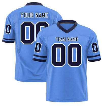 Personalisiert American Football Trikot für Herren Damen Jugend Vorschule Personalized Printed Team Name Number Logo Custom Football Jersey Schnelltrocknend Atmungsaktiv Blau