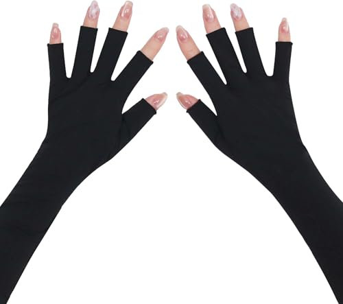 Delanie UV gloves for gel nails, UPF 50+ gloves fingerless for UV nail lamp, UV protection gloves for gel nail lamp, UV lamp gloves skin protection for manicure, UV nail gloves UV protection, black