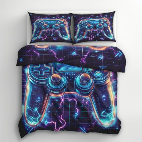 Gaming King Size Duvet Cover Sets - Gaming Bedding & Bedroom Decor, Super Soft Microfiber Quilt Cover and 2 Pillowcases, with Zip, Reversible Design A&2R123